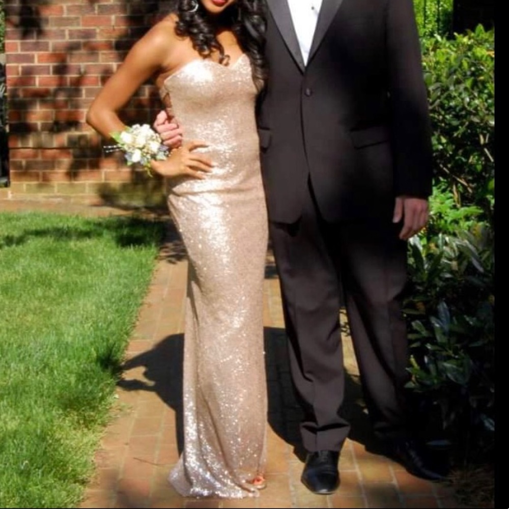 La Femme Champagne Sequin Prom Dress